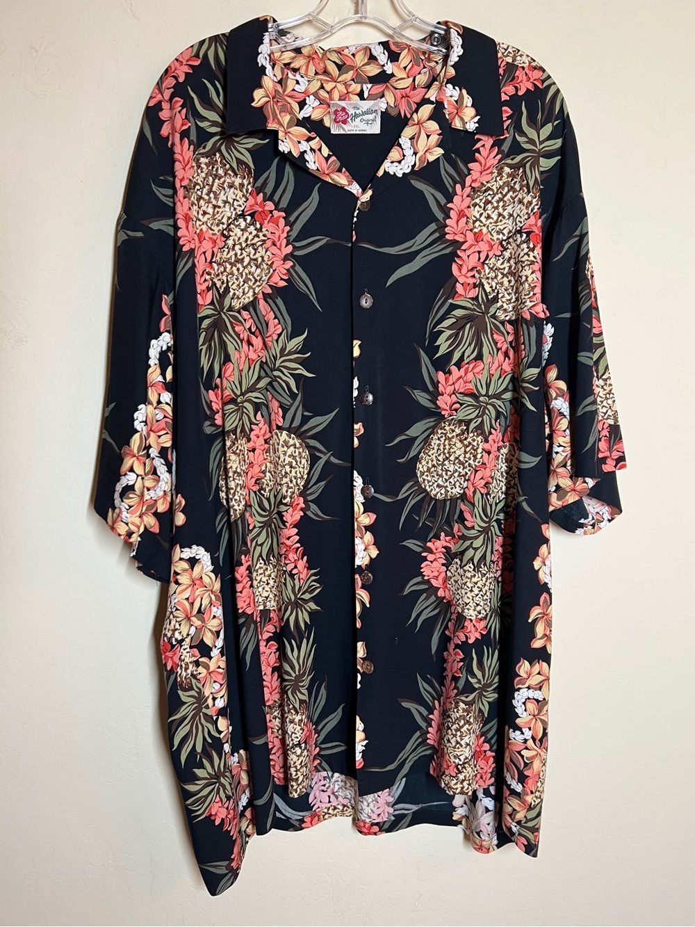Hilo Hattie Hawaiian Original Black Floral Pineapple Leighs Shirt 3XL